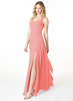 Azazie Julie Bridesmaid Dresses Coral A-Line Sweetheart Neckline Chiffon Dress image3
