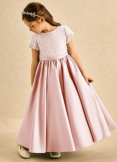 Azazie Cashew Abiti da Ragazza di Fiori Abito Principessa in Raso Opaco Con Maniche Rosa Rossore image5