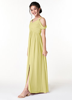 Azazie Lianne Junior Lemon Sorbet A-Line Off the Shoulder Chiffon Dress image3