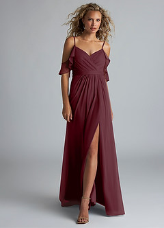 Azazie Fiena Final Sale Desert Rose A-Line V-neck Ruched Mesh Dress image4