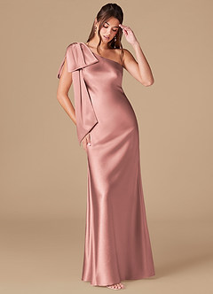 Azazie Capri Brautjungfernkleider Etui One-Shoulder Metallischer Satin Kleid Altrosa image1