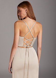 Azazie Brookelle Bridesmaid Dresses White Alabaster Sheath Sweetheart Corset Stretch Satin Dress image6