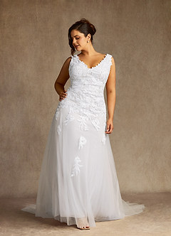 Azazie Bess Wedding Dresses Diamond White Sheath Sequins Tulle Dress image10
