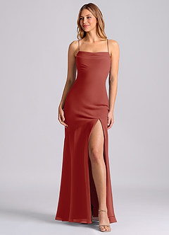 Azazie Grata 신부 들러리 드레스 인어 주름진 쉬폰 바닥 길이 드레스 image1