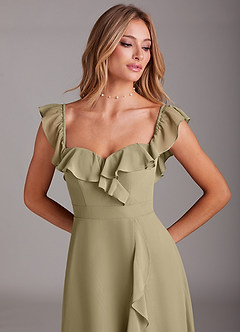 Azazie Lyra Abiti da Damigella Abito Convertibile A-Line in Chiffon Verde Muschio image10