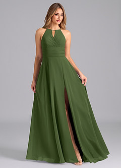 Azazie Denver Vestidos de madrinha de casamento Vestido Oliva de Chiffon de Linha A com Plissado image3