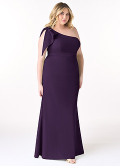 Azazie Rinna Bridesmaid Dresses Plum Mermaid One Shoulder Stretch Crepe Dress image7