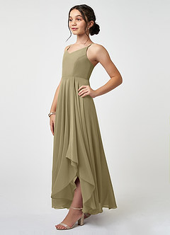 Azazie Collette Junior Moss Green A-Line Ruched Chiffon Dress image3
