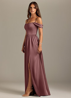 Azazie Calianna Bridesmaid Dresses Vintage Mauve A-Line Off the Shoulder Stretch Satin Convertible Dress image6