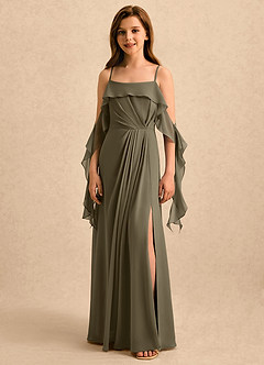 Azazie Ameena Girls Formal Flower Girl Dresses Willow Green A-Line Ruched Chiffon Dress image4