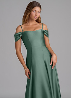Azazie Seriana Robes de demoiselle d'honneur Robe Trapèze Convertible en Satin extensible Épaule décolletée Eucalyptus image2