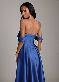 Azazie Loisa Bridesmaid Dresses Royal Blue A-Line Off the Shoulder Stretch Satin Dress image4