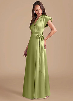 Azazie Nico Brautjungfernkleider A-Linie Plissee Metallischer Satin Kleid Pistazie image3