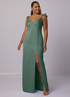 Barbie ♥ Azazie Bridesmaid Dresses Eucalyptus Sheath Stretch Satin Dress image6