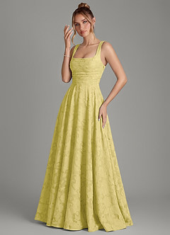 Azazie Azaria Bridesmaid Dresses Canary A-Line Corset Floral Burnout Dress image3
