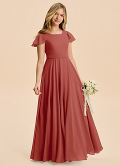 Azazie Cady Junior Terracotta A-Line Pleated Chiffon Dress image3