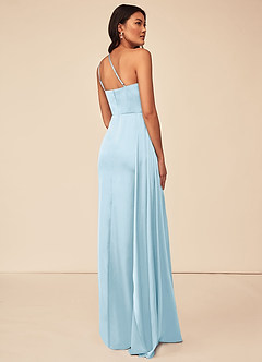 Azazie Maron Bridesmaid Dresses Sky Blue A-Line One Shoulder Stretch Satin Dress image4