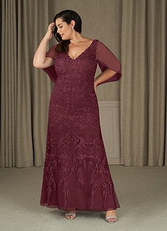 Azazie Ferris Mother of the Bride Dresses Cabernet Sheath V-Neck Chiffon Dress image7