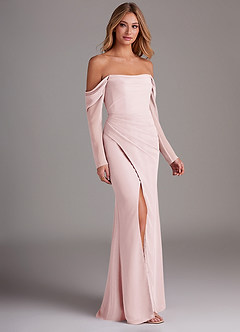 Azazie Hallie Bridesmaid Dresses Blushing Pink Mermaid Long Sleeve Chiffon Dress image4