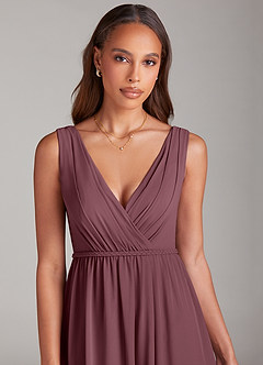 Azazie Tanicia Brautjungfernkleider A-Linie Plissee Chiffon Kleid Sangria image5