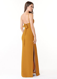 Azazie Mai Bridesmaid Dresses Butterscotch Sheath Pleated Chiffon Dress image4