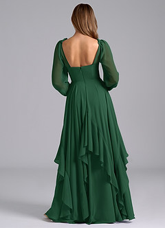Azazie Karan Bridesmaid Dresses Dark Green A-Line Long Sleeve Chiffon Dress image2