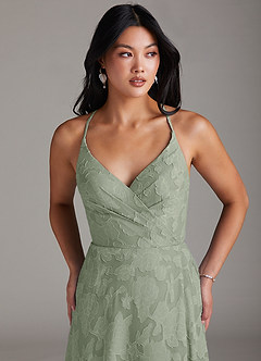 Azazie Davis Bridesmaid Dresses Agave A-Line Pleated Floral Burnout Dress image5