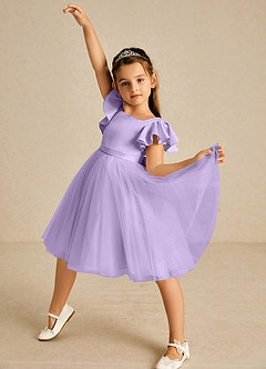 Azazie Kaeya Robe Demoiselle D'honneur Fillette Robe Trapèze en Tulle Arc Lilas image2