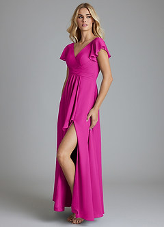 Azazie Omari Vestidos de damas de honor Vestido de Fucsia de Gasa de Corte en A image4