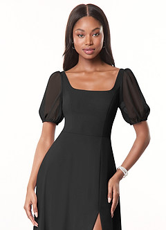 Azazie Alani Bridesmaid Dresses Black A-Line Square Neckline Chiffon Dress image5