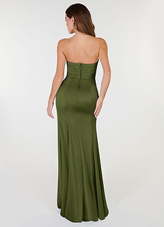 Azazie Yola Bridesmaid Dresses Olive Sheath V-Neck Pleated Stretch Satin Convertible Dress image3