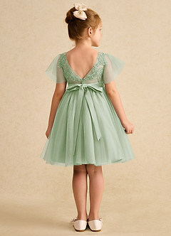 Azazie Queenie Flower Girl Dresses Dusty Sage A-Line Lace Dress image2