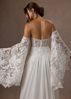 Azazie Rhya Probar vestidos en casa Vestido de Diamante Blanco de Encaje de Corte en A con Vestidos sin tirantes image16