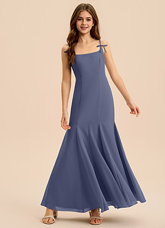 Azazie Evey Junior Vestido de Tormenta de Gasa de Corte Sirena con Plisado image3