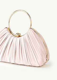 front Matching Color Metallic Satin Pleated Handbag