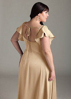 Azazie Bondi Bridesmaid Dresses Champagne A-Line Bow Stretch Satin Dress image12