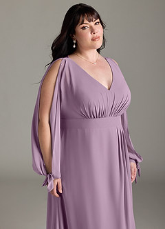 Azazie Matilda Bridesmaid Dresses Wisteria A-Line Long Sleeve Chiffon Dress image15