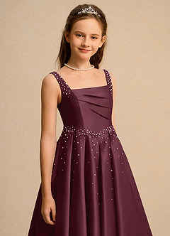 Azazie Mochi Girls Formal Abiti da Ragazza di Fiori Abito Principessa in Raso Opaco Plissettato Cabernet image7