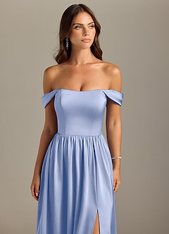 Azazie Calianna Bridesmaid Dresses Ice A-Line Off the Shoulder Stretch Satin Convertible Dress image4