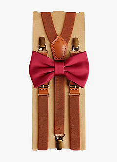 front Matching Matte Satin Pre-Tied Bow Tie & Suspenders Set