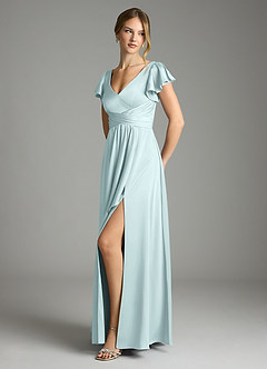 Azazie Omari Bridesmaid Dresses Sea Glass A-Line Stretch Satin Dress image4