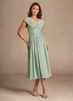 Azazie Hudson Kleider für die Brautmutter A-Linie Spitze Kleid Staubiger Salbeigrün image6