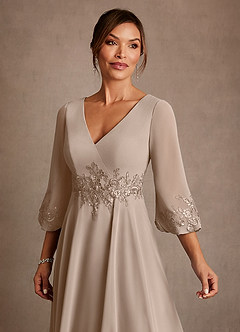 Azazie Yorba Mother of the Bride Dresses Taupe A-Line Lace Chiffon Dress image5