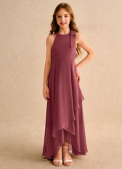 Azazie Boop Girls Formal Flower Girl Dresses Merlot A-Line Bow Chiffon Dress image3