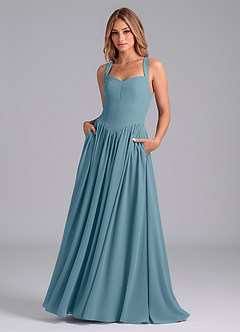 Azazie Francis Abiti da Damigella Abito A-Line in Chiffon Corsetto Blu Lunatico image1