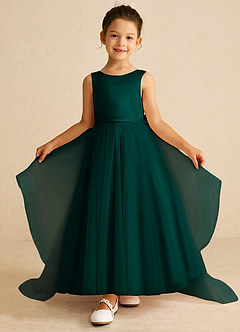 Azazie Pumpkin Flower Girl Dresses Pine A-Line Convertible Tulle Dress image2