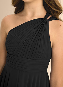 Azazie Charlize Junior Vestir Preto de Chiffon de Linha A com Plissado image6