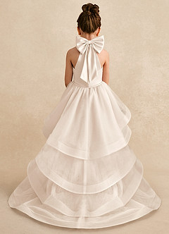 Azazie Bev Robe Demoiselle D'honneur Fillette Robe Trapèze en Tulle Convertible Albâtre Blanc image1