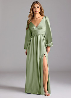 Azazie Norah Robes de demoiselle d'honneur Robe Trapèze en Satin extensible Vert Sauge image1