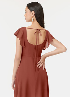 Azazie Bondi Bridesmaid Dresses Auburn A-Line Ruffled Chiffon Dress image3